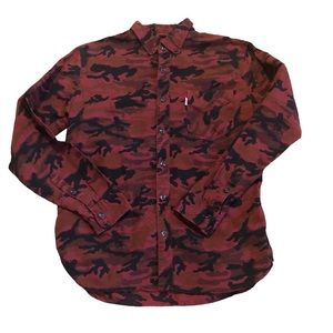 LEVI’s Red and Black Camouflage Animal Print Button Down Shirt